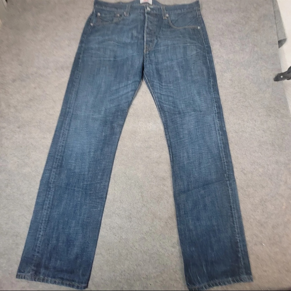 Levis Jeans Mens 36x34 Blue Denim 501 Button Fly Dark Wash